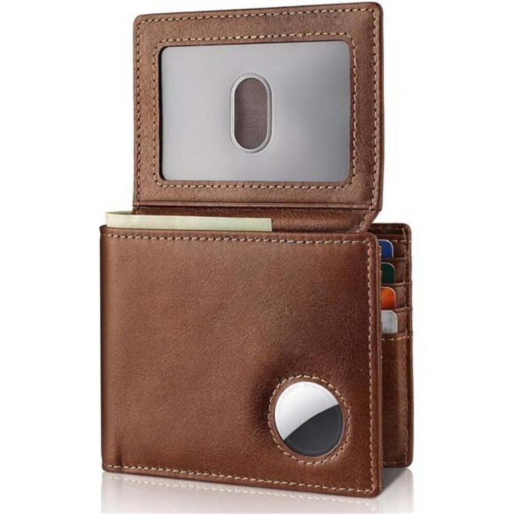 AirTag Wallet Genuine Leather RFID Blocking Wallet with AirTag Holder -
